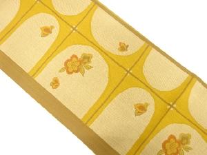 変わり格子に梅模様織出し袋帯